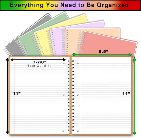 Spiral Notebooks, 6 Pack, 1-Subject, College Ruled Paper, 8.5 x 11, 70 Sheets of 70g/? Paper, Durable PP Cover, For School, Office, Business, Prof...
