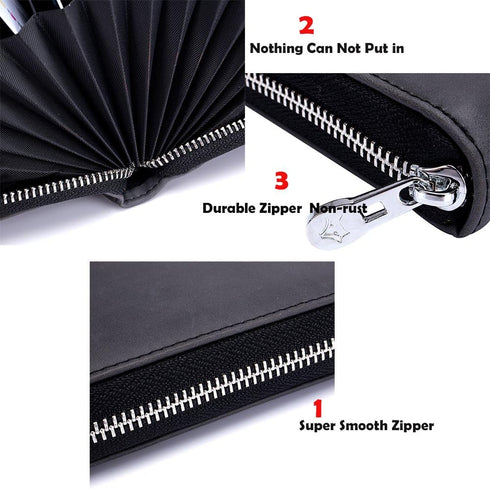 boshiho RFID Blocking 24 Slot Credit Card Holder Wallet Real Leather Multi Card Organizer Wallet with Zipper...