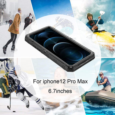 Marrkey Waterproof Case for iPhone 12 Pro Max, Heavy Duty Shockproof Dustproof Metal Durable Case with Built-in Screen,360 Full Body Protection Ru...