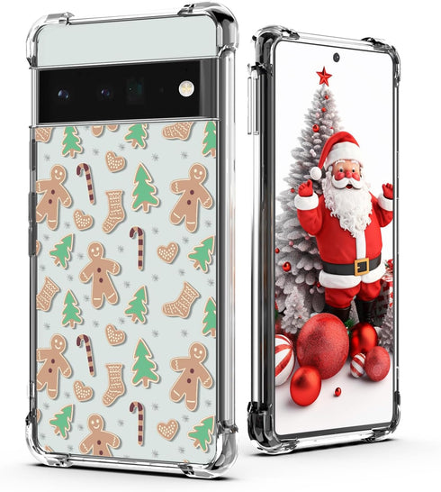Christmas Clear Phone Case for Google Pixel 6a, Christmas Gingerbread Man Pattern Case Cover Soft Slim Shockproof Cover Boys Girls Phone Case for ...