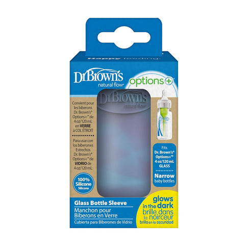 Dr. Brown's Options+ Narrow Glass Bottle Sleeve, 100% Silicone, Glow-in-the-Dark, BPA-Free, 4 oz, 1-Pack...