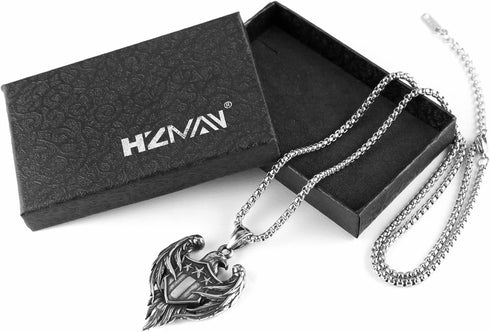 HZMAN Stainless Steel Hawk Eagle Necklace for Men Women Patriotic American Flag Bald Eagle Shield Pendant Jewelry Gift...