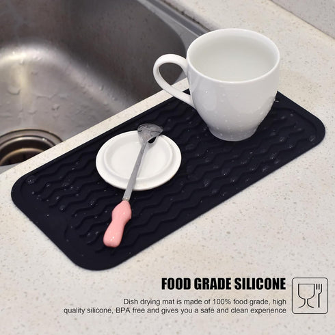 Silicone Dish Drying Mat, Non-Slip Easy Clean Sink Mat Large Heat-resistant Dish Drainer Mat for Kitchen Counter, Sink, Refrigerator or Drawer lin...