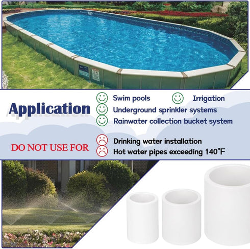 2PCS 2 Inch White PVC Pipe Coupling Adapter Pipe Fitting Couplers Socket x Socket for Sprinkler, Drip Irrigation System, Pipes Extension HE050-2...