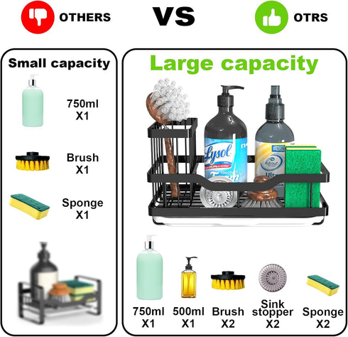Multifunctional Sponge Holder for Kitchen Sink, Kitchen Sink Caddy Organizer with Detachable Brush Holder, 304 Stainless Steel Dish Soap Caddy Rus...