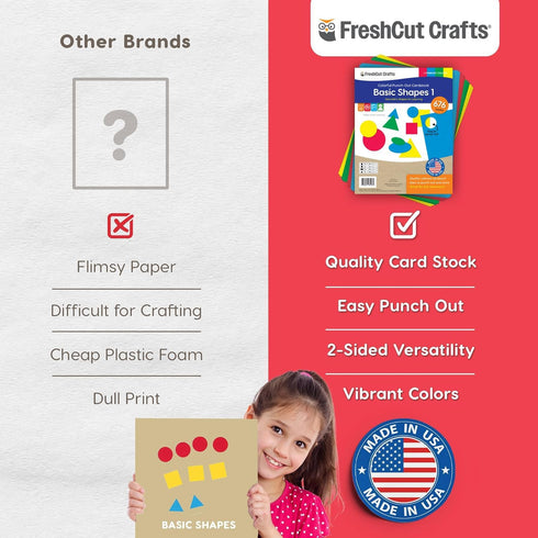 Basic Shapes 1: Circles, Triangles, Squares, Ovals, 676 Pieces US Made Card Stock Punch Out Geometric Shapes in 3 Sizes and 4 PRIMARY Colors for M...