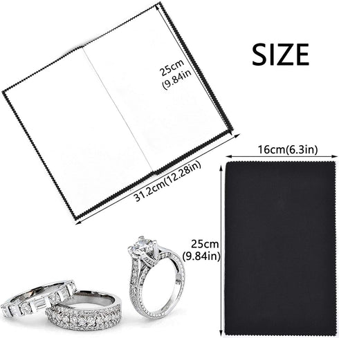 SEVENWELL 2pcs Jewelry Polishing Cleaning Cloth Large 10'' x 12'' for Sterling Silver Jewelry Gold, Diamond, Platinum, Precious Stones, Coins (Bla...