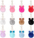 Hicarer 12 Pieces Fluffy Pom Pom Keychain Bulk Bow Rhinestone Faux Pompoms Keyring for Girls Women Bags Craft, 12 Colors (Pastel Colors)...