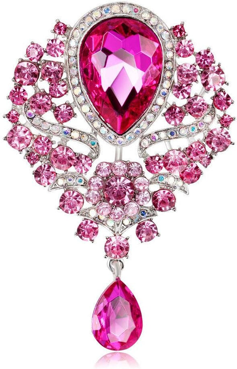 Wedding Bridal Big Crystal Rhinestone Bouquet Brooch Pin for Women (Pink)...