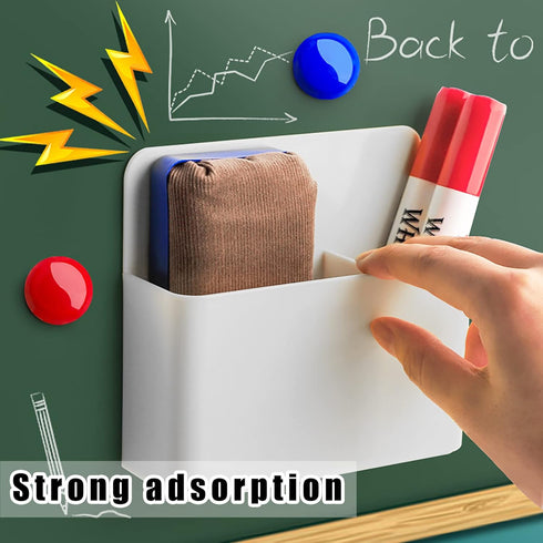 2 Pcs Magnetic Marker Holder Wall Mount Marker Caddy Pencil Holder for Dry Erase Whiteboard Fridge, Self Adhesive Marker Pen Holder for Home Offic...