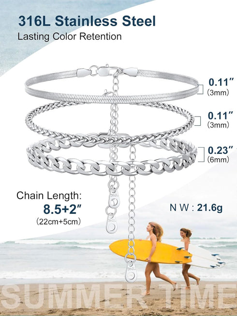 ChainsProMax Cuban Link Anklets for Women Stainless Steel Anklets Plus Size Anklets Women Ankle Bracelets Anklet Set...