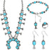 Henoyso 4 Pcs Bohemian Squash Blossom Turquoise Western Jewelry Set Vintage Metal Howlite Necklace Earrings Wrist Chain Ring for Women (Blue Turqu...