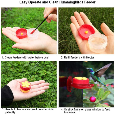 Hummingbird Feeder for Window Small Handheld Bird Flower Feeders with Perch Cleaning Brush (2 Pack)...