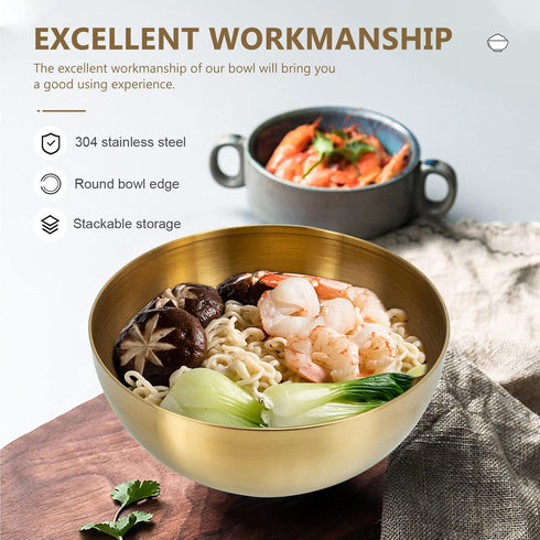 Healeved Gold Bowl Decorative Bowls Large Mixing Bowl Stainless Steel Salad Bowl Golden Food Containers Pasta Bowls Copper Bowl for Kitchen Mixing...