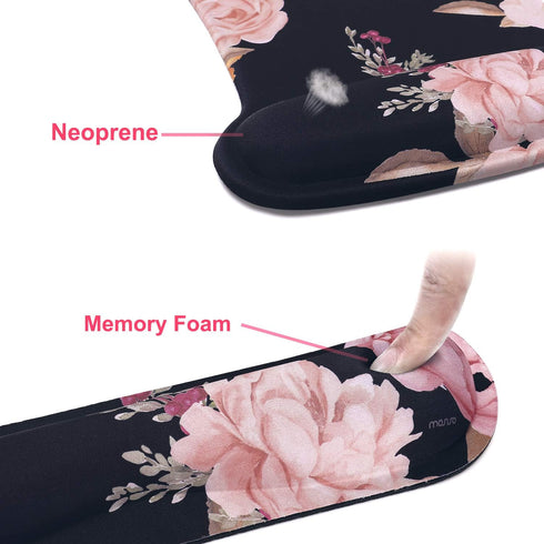 MOSISO Wrist Rest Support for Mouse Pad & Keyboard Set, Peony Ergonomic Mousepad Non-Slip Base Home/Office Pain Relief & Easy Typing Cushion with ...
