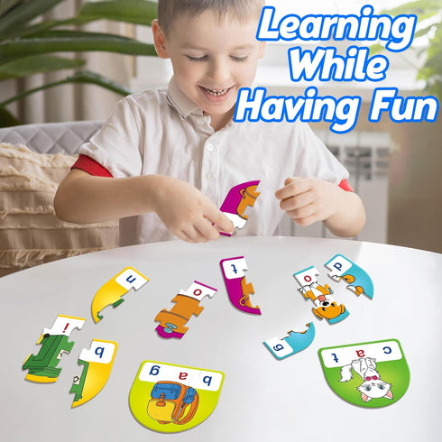 CVC Puzzle Cards for Kids,CVC Word Games,Phonics Games,Speech Therapy Toys for Toddlers,3 Alphabet Letter Word Puzzles,learning Spelling Games,Pre...