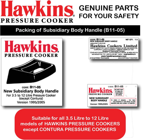 Hawkins Pressure Cooker New Subsidiary Handle(B11-05) 1 Unit-3.5 Litre to 12 Litre(Except Contura)...