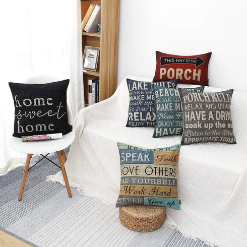 TRENDIN Farmhouse Pillow Covers 18 x 18 Inch with Black Home Sweet Home Quotes for Farmhouse Decoration Housewarming Gifts PL435TR...