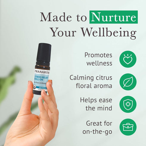 Pranarom - Aromacalm Stress Relief Roll-On (8ml) - Contains Sweet Orange, Bergamot, Lavender - 100% Organic & Natural Essential Oil Blend for Rela...