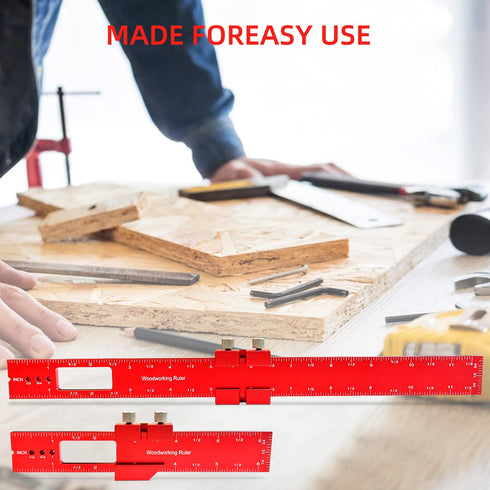 Precision Pocket Ruler Metal Slide Rule Inch and Metric, 3Pcs Aluminum Woodworking Rulers with Slide Stop T-Type Scribing Ruler Square Ruler T Tra...