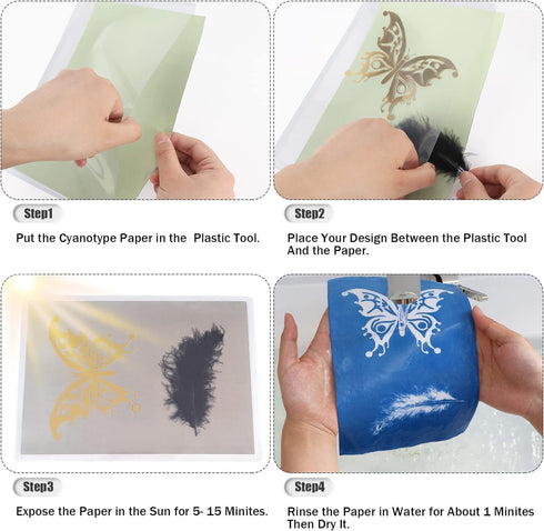 60 Sheets Sun Print Paper Cyanotype Paper Kit, A5 Sun Art Paper With 1 Plastic Tool for Sun Printing, Light Sensitive Solar Photography Paper for ...