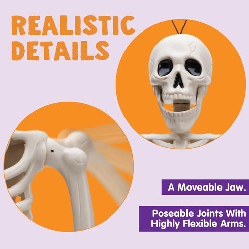 JOYIN 3 PCS Halloween Hanging Skeletons 16" Full Body Posable Joints Movable Plastic Bones for Halloween Party Outdoor Indoor Decor, Yard Patio La...
