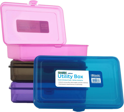 BAZIC Plastic Pencil Case Utility Storage Box, COLOR VARY, Organizer for Pens Pencils, 1-Unit...