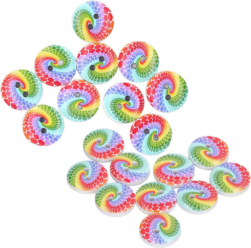 100pcs Wood Craft Buttons, 15mm Wooden Buttons 2 Holes Rainbow Cyclone Design Buttons for Sewing Colorful Buttons for Sewing Crafting DIY Craft...