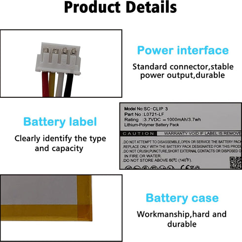 L0721-LF 1000mAh Battery Compatible with JBL Clip 3 / Clip 3AN / Clip 3SAND Waterproof Bluetooth Speaker with Tools Battery Part NO Clip3 Clip3AN ...