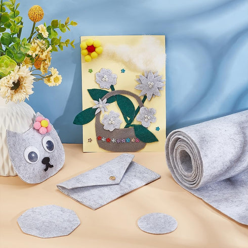 BENECREAT 118x9.8 Inch Felt Fabric Roll, Craft Felt Cloth, 2mm Thick Single Face Light Grey Non-Woven Polyester Craft Fabric for Sewing Quilting, ...