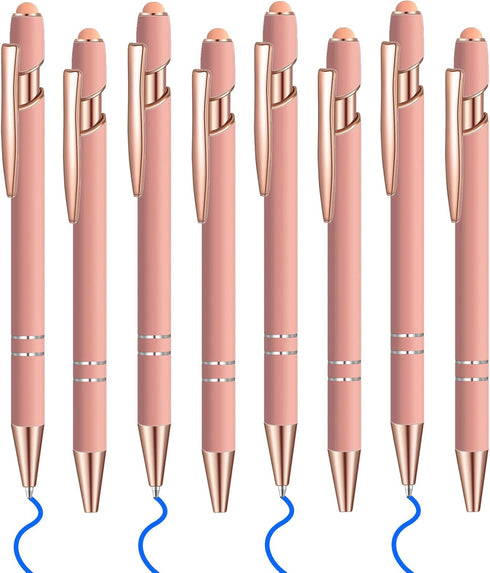 8 Pcs Blue Ink Ballpoint Pen with Stylus Tip 2 in 1 Stylus Ballpoint Pen Metal Pens Stylus Pen for Touch Screens School Office Coworkers (Pink Ros...