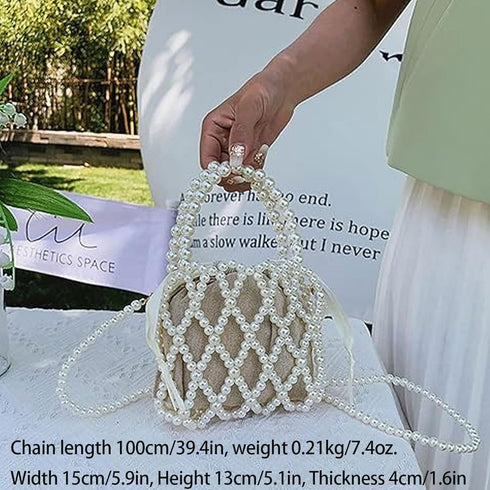 Luxury Pearl Bag Chain Bag Purse Bags, Artificial Pearl Clutch Handmade Bags Evening Bags for Wedding Bridal Party Travel 03...