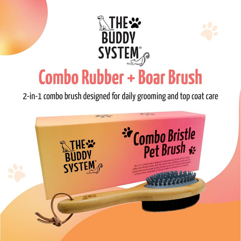 The Buddy System Combo Bristle Pet Brush, 2-in-1 Brush, Durable Rubber Side and Soft Boar Bristle Side - All Pets and Coat Lengths - Top Coat Mass...