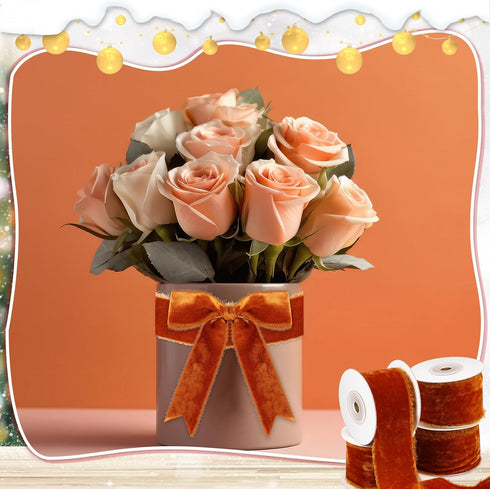 4 Rolls Silk Velvet Ribbon for Gift Wrapping 6 Yard Frayed Edge Ribbon for Wedding Bouquet Invitations DIY Crafts Bridal Shower Wreaths Decor, 24 ...