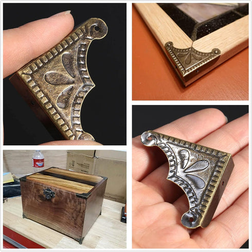 dophee Antique Brass Box Corner Covers, Decorative Corner Protectors Guards Edge Covers for Jewelry Box Chest Table Desk Photo Frame Panal, 1.53"x...