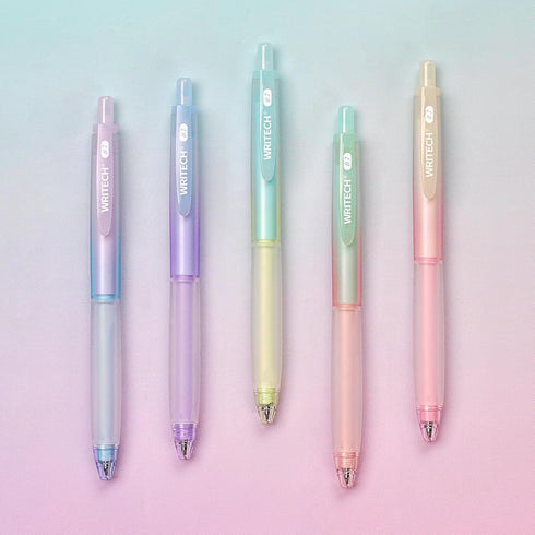 WRITECH Retractable Gel Ink Pens: 0.7mm Black-Ink Aesthetic Gradient Color Barrel Soft Grip Medium Point Pen 5ct with 5 Refills for Journaling Smo...