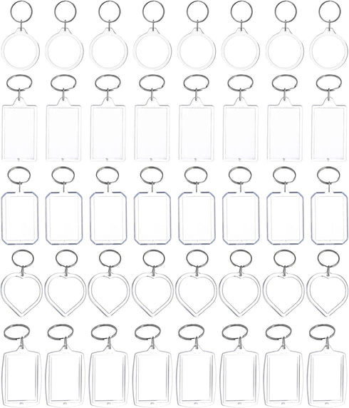 40 Pcs Acrylic Photo Frame Keychain, 5 Styles Pendant Picture Frame Keyrings Photo Insert Keyrings for Personalized Keychains...