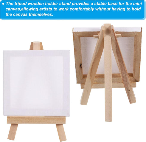 PATIKIL 3" x 3" Canvas Easel Set, 6 Set Mini Stretched Display Canvases Panel Board with Portable Tripod Wooden Holder Stand for Drawing Painting ...