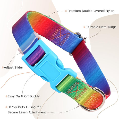 Rainbow Dog Collar for XS Small Medium Large XL dogs,Adjustable Nylon Pet Collars for Rainbow Pattern cute Girl or Boy Dog Collar Puppy cat Collar...