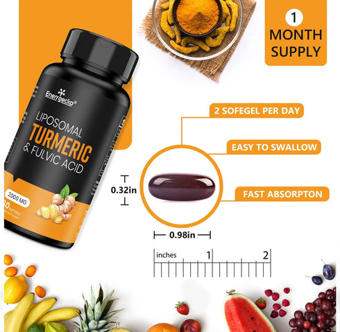 2000 mg Liposomal Turmeric Curcumin with Black Pepper & Ginger for Superior Absorption with Fulvic Acid and Humic Acid (60 Count (Pack of 1))...