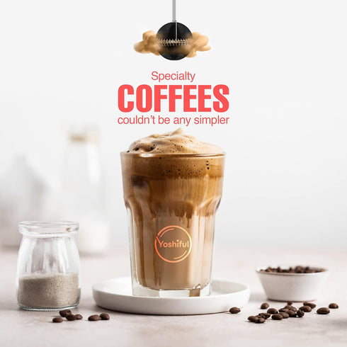 Milk Frother for Coffee with Deluxe Stand - Coffee Frother Handheld Foam Maker for Lattes - Turbine Whisk Drink Mixer Handheld - Frother Wand Stir...