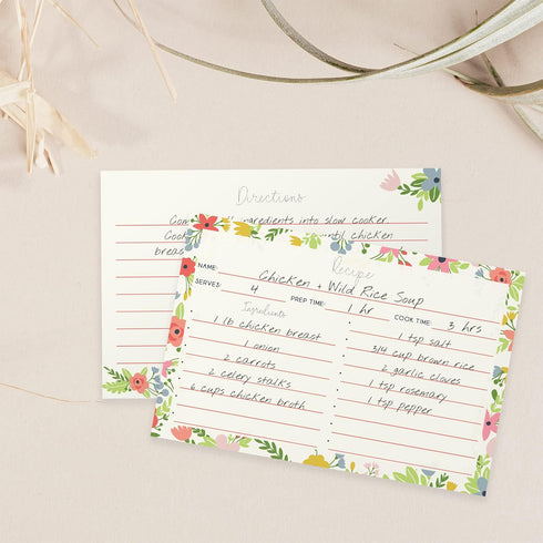 Modern Floral Recipe Cards / 50 Pack Of Double Sided Cooking Ingredients Cards / 6" x 4" Baking Directions Cards...