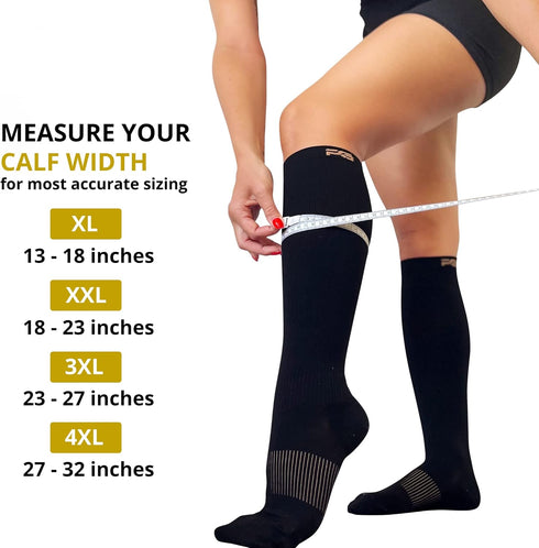 Plus Size Compression Socks Wide Calf- Copper Infused Graduated (Black, XXL)...