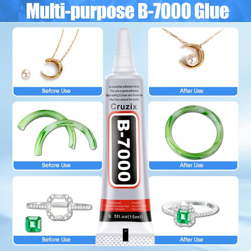 B-7000 Glue Clear for Rhinestone Crafts, Jewelry and Bead Adhesive B7000 Semi Fluid High Viscosity Glues for Clothes Shoes Fabric Cell Phones Scre...