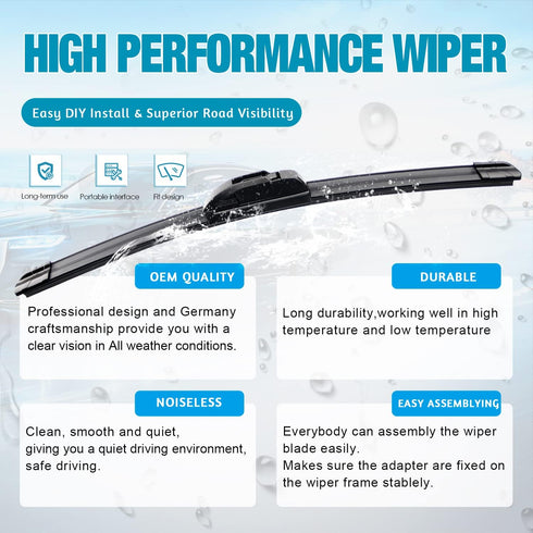 OEM Quality 26''+17'' Premium All-Season Auto Windshield Natural Rubber J-Hook Wiper Blades(Pack of 2)...