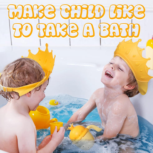 Baby Shower Cap Adjustable Silicone Crown Shampoo Bath Cap Visor Cap with Baby Shampoo Rinse Cup Cute Baby Bath Rinse Cup Protecting Eye Ear for I...