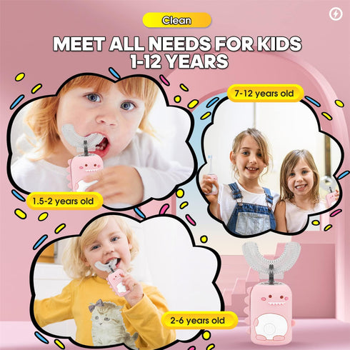 Toddler Toothbrush, U Shaped Toothbrush Kids w/ 5 Brush Heads, 3 Clean Modes, IPX7 Waterproof 360 Kids Electric Toothbrushes 60s Smart Reminder, S...