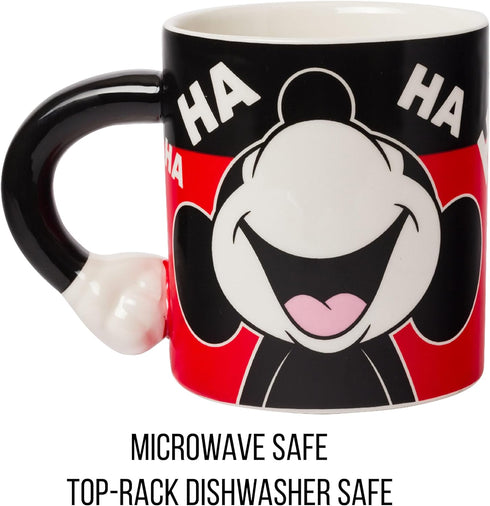 Silver Buffalo Disney Mickey Mouse Laughing Face 3D Sculpted Handle Ceramic Mug, 20 Ounces...