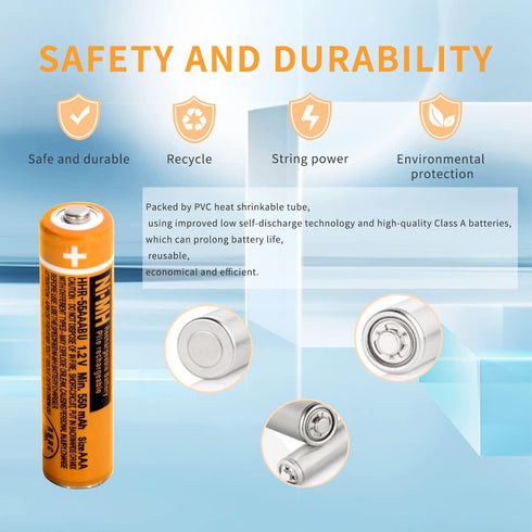 4PCS NI-MH AAA Rechargeable Battery, 1.2V 550mAh Battery for Panasonic Cordless Phone, HHR-55AAABU Replacement Battery...