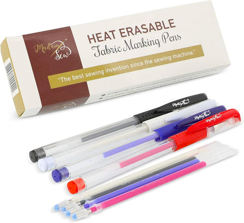Madam Sew Heat Erasable Fabric Marking Pens for Sewing and Quilting | Fabric Markers for Sewing, Embroidery, Dressmaking with 4 Pens + 4 Refills |...